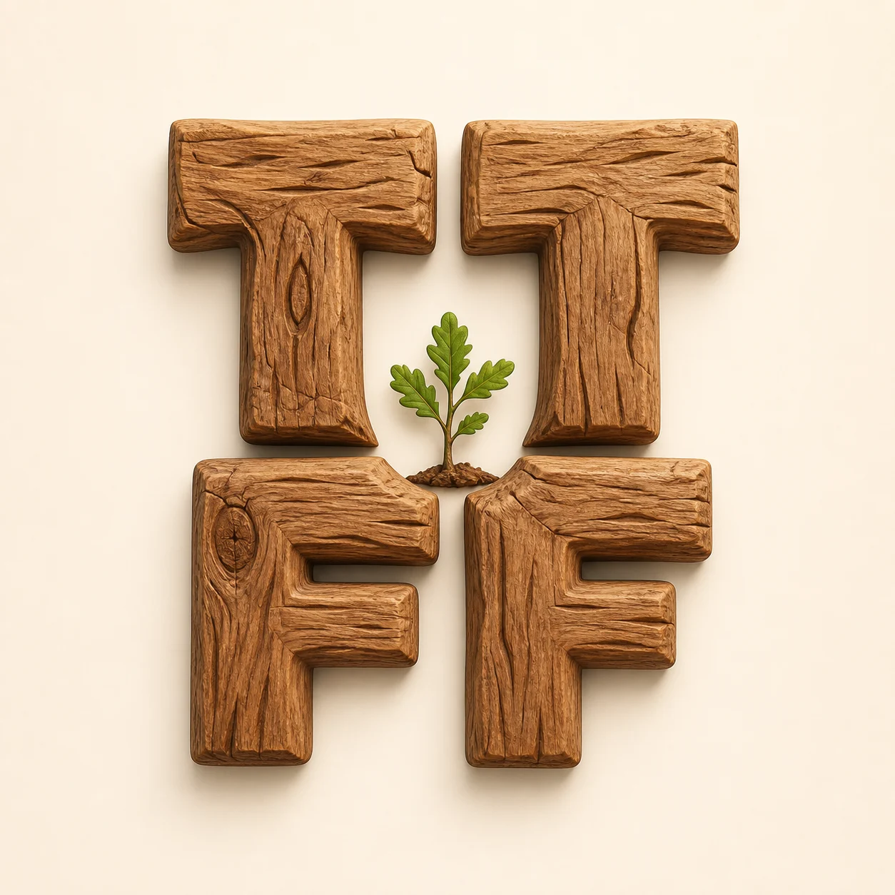 Monogramma in legno TTFF con giovane quercia